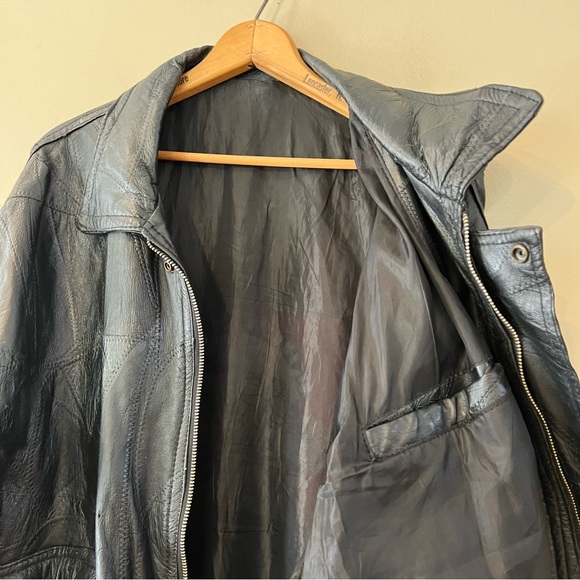 Vintage US‎ NAVY Patchwork Leather Bomber Jacket Coat Black XXL 2X - Picture 7 of 11